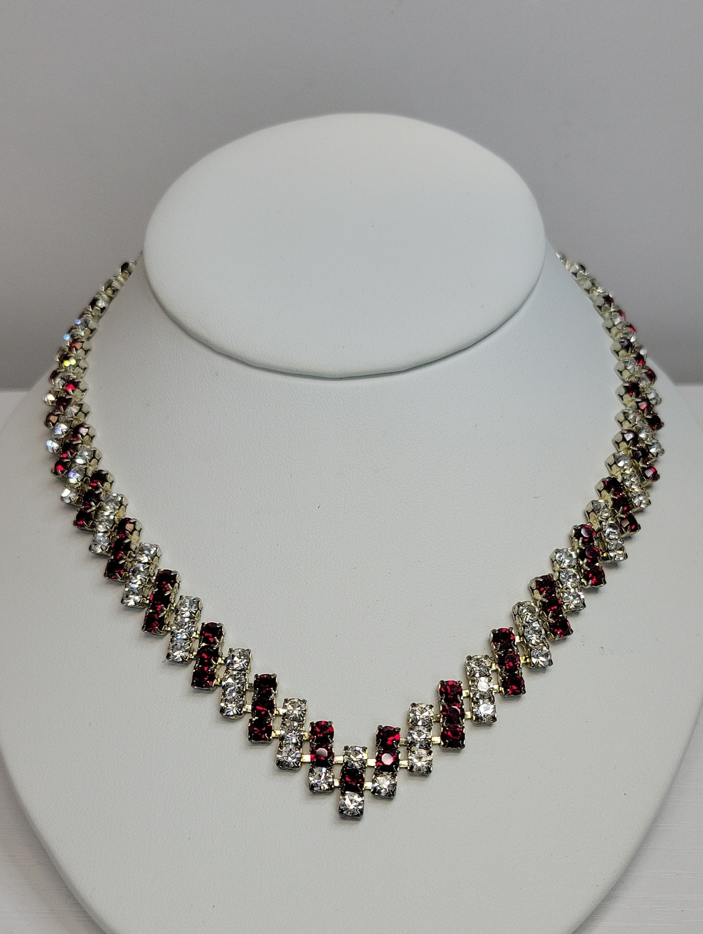 Vintage Red and Clear Crystal V-Shape Necklace